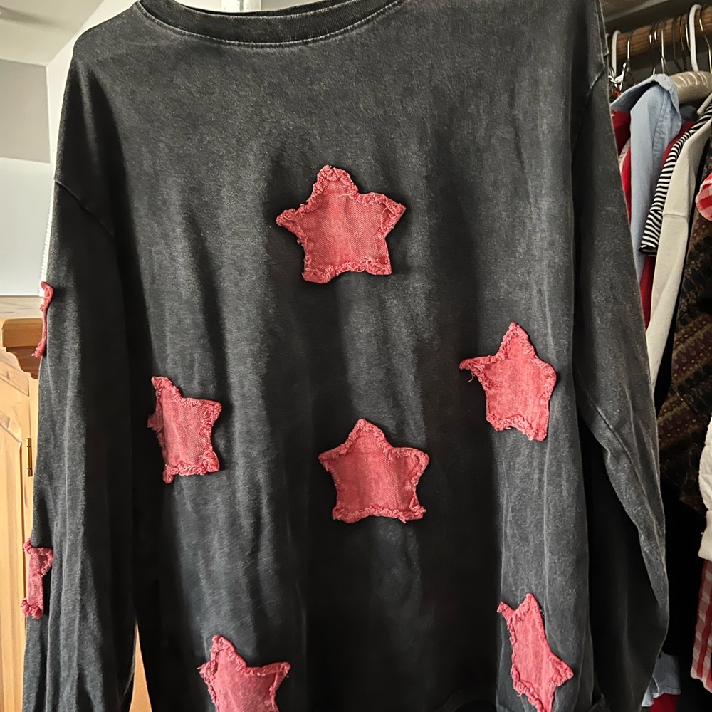 Black Sweatshirt with Pink Star Patches
